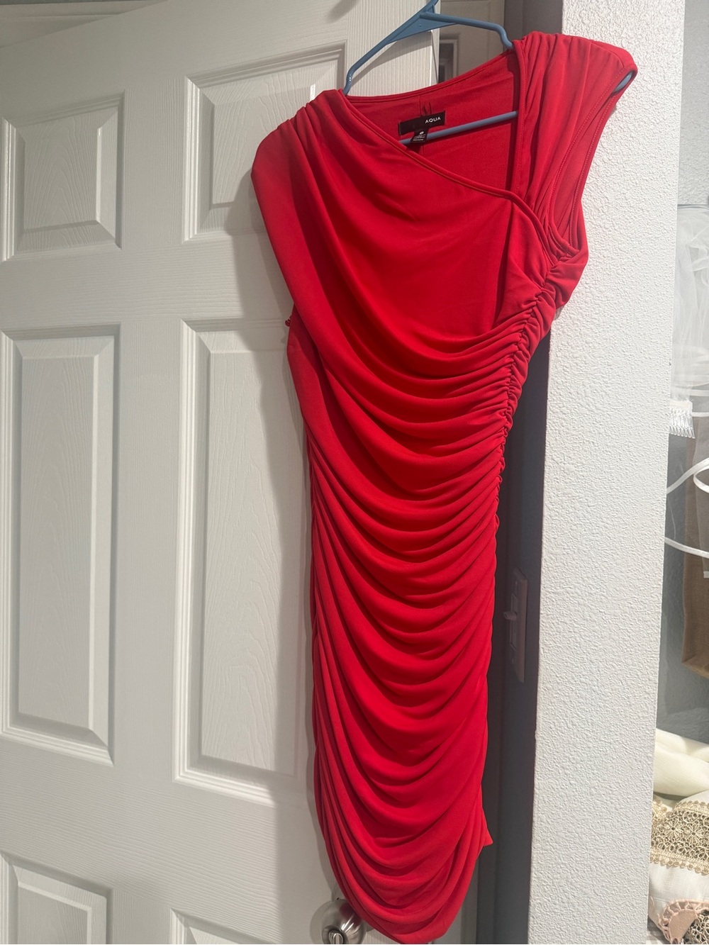 AQUA Red Ruched Dress